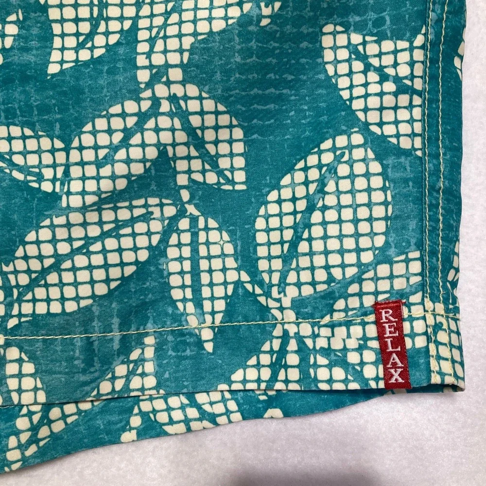 Tommy Bahama Relax Mens Teal Green Leaf‎ Print Swim Trunks Board Shorts Medium M